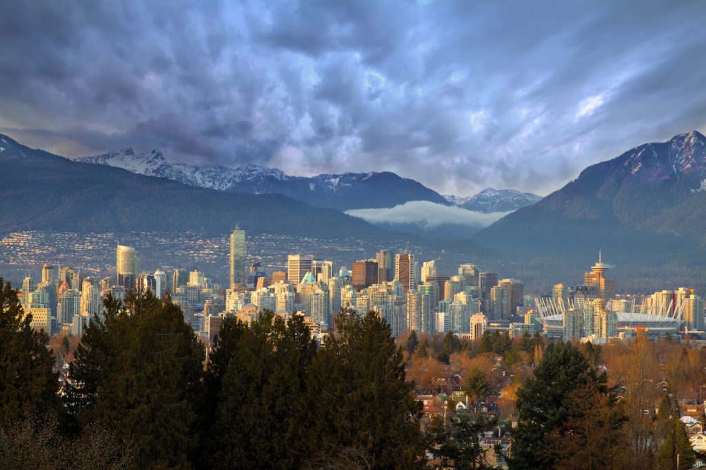Vancouver British Columbia Canada Downtown Skyline with Mountains