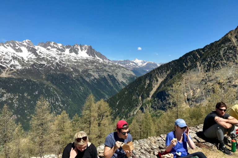 View at lunch - you can see the Grand Dixence Dam in Switzerland in the background